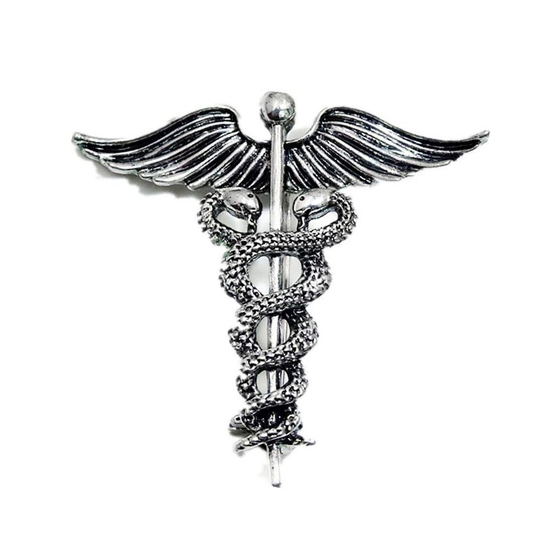 QIAN0813 Medical Symbol Caduceus Stethoscope RN Nursing Badge Brooches Lapel Pin for Registered Nurse Doctor Rod Of Asclepius Emergency Brooch Jewelry (Vintage Silver) - Image 1